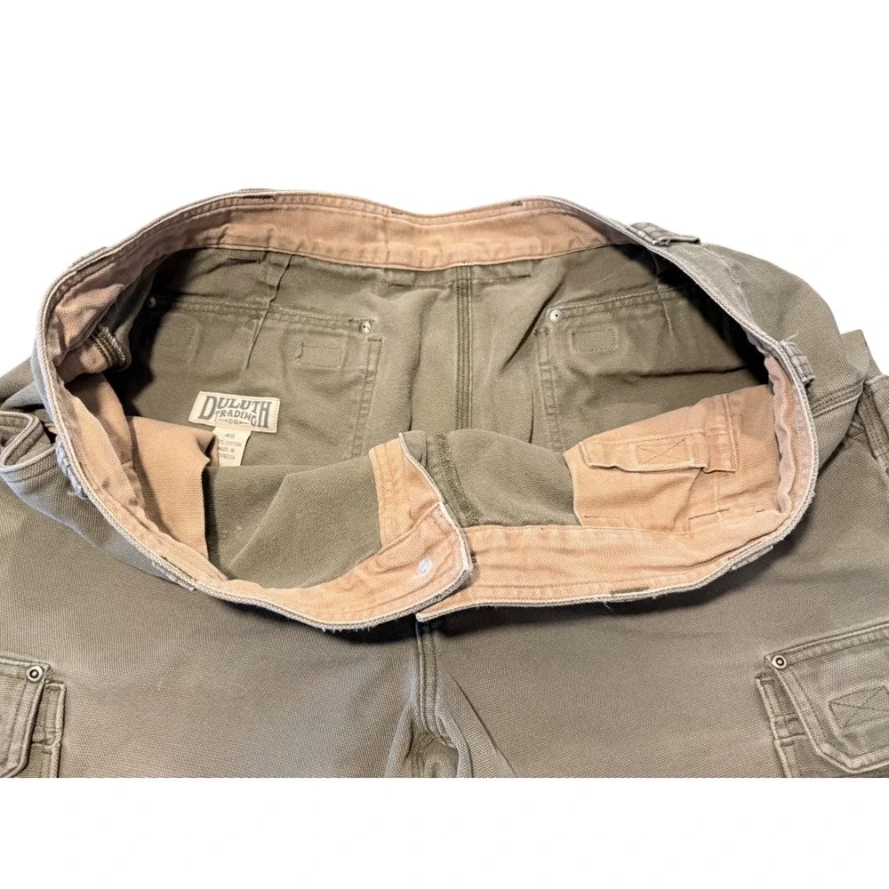 Duluth Trading Co Mens 46‎ Cargo Shorts Olive Green Cotton Canvas Worker Rugged